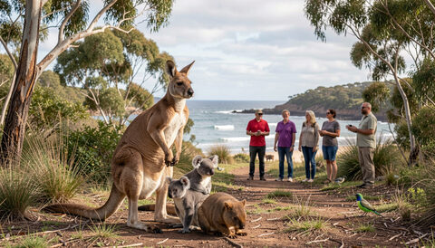 Eastern grey kangaroo in coastal woodland at dawn